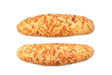 Two buns of bread isolated on white background, top view