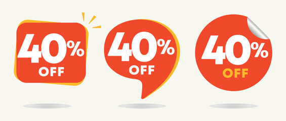 40% off. Value discount poster, price. Special offer sticker, tag. Red balloon icon, vector. Advertisement, advertising for sales, promotion, store, retail