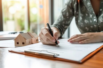 a homeowner signing mortgage documents at a bank, symbolizing the finalization of the loan agreement - obrazy, fototapety, plakaty