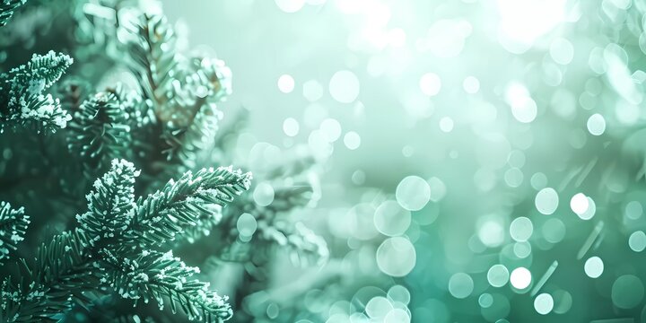 Christmas background with fir branches and bokeh lights, Generative AI illustrations.