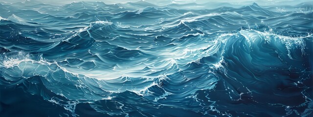 A painting depicting a large and expansive body of water, capturing the grandeur and endlessness of the open sea. - obrazy, fototapety, plakaty