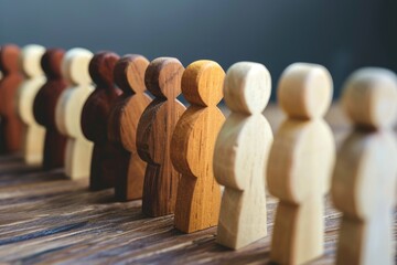Affirmative action encompasses policies such as diversity inclusion, equal opportunity, and quota systems for minority groups, wooden of people holding hand.	

