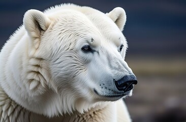 alaska day white polar bear looks into the distance. full-length bear, long shot