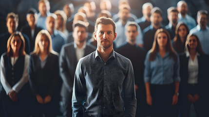 A diverse group of business professionals, likely colleagues, standing in a line at the officeใ - obrazy, fototapety, plakaty