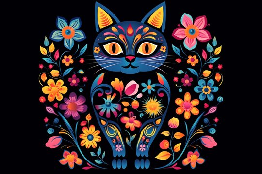 a cat with flowers on it