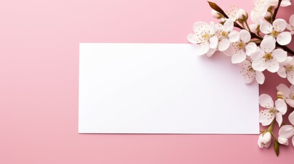 White Card With Flower on Pink Background