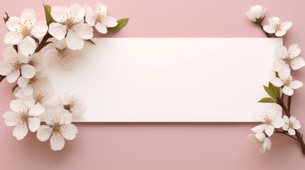 Blank Paper With White Flowers on Pink Background