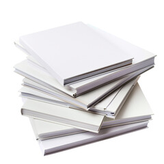 Stack of white blank books isolated on transparent background.