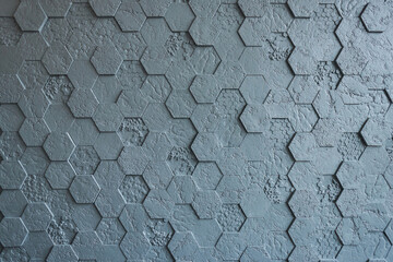 Background made of grey hexagonal gypsum tiles, textured, mosaic.