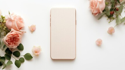 White Phone on Table Beside Flowers