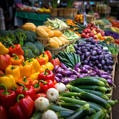 The vibrant colors of a farmers market with fresh produce