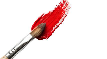Red paint brush isolated on transparent background.
