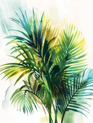 A painting of a palm tree, showcasing detailed leaves and a sturdy trunk, displayed against a clean white background.
