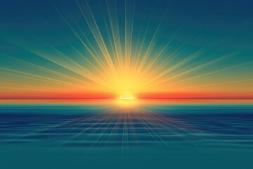 An abstract depiction of a rising sun over a horizon,