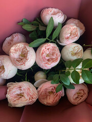 bouquet of peony roses in a wrapper