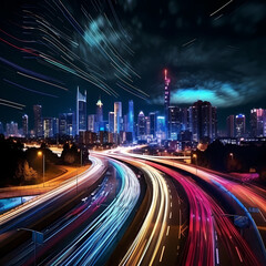 Fototapeta na wymiar Time-lapse of city lights at night.