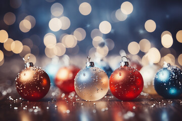 Chistmas light background, with bokeh orbs and baubles - obrazy, fototapety, plakaty