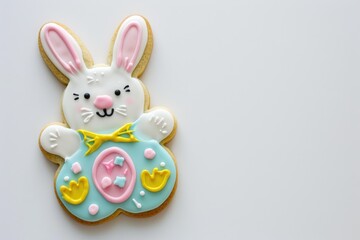 An adorable bunny-shaped Easter cookie decorated with colorful icing