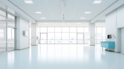 Blurred Hospital Corridor hallway Interior Without People