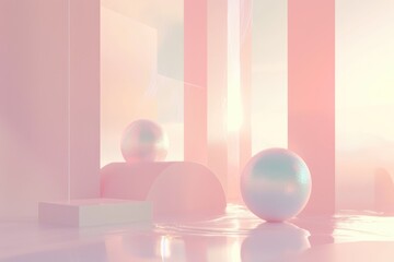 Iridescent 3D shapes delicately floating amidst a radiant background