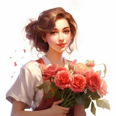 Woman Holding Bouquet of Roses