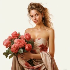 Woman Holding Bouquet of Flowers
