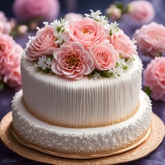 Obraz na płótnie Canvas Pink flower wedding cake.