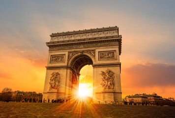 Fototapeta na wymiar Arc de Triomphe Paris city at sunset - Arch of Triumph - Paris, France