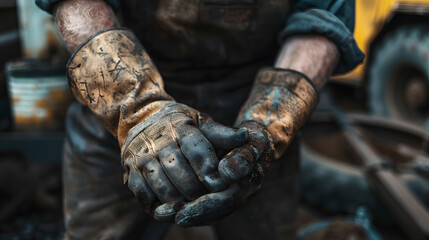 A dirty leather glove of worker in a job