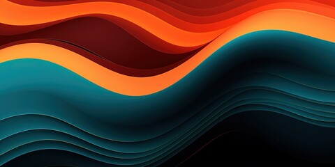 Vibrant orange teal white psychedelic grainy gradient color flow wave on black background, music cover dance party poster design