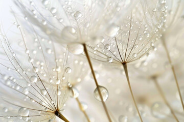 Beautiful dew drops on a dandelion seed macro