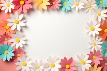 Square Arrangement of Paper Flowers on Pink Background