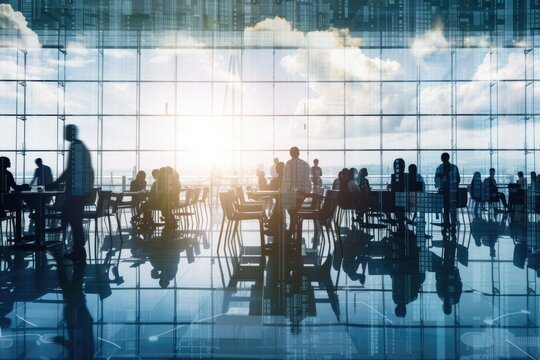 an innovative tech workspace, featuring professionals engaged in collaborative activities.