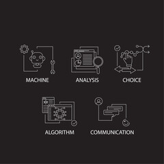 Fototapeta na wymiar Data-driven Designs: Communication, Choice, Analysis, Algorithm, Machine Symbols.