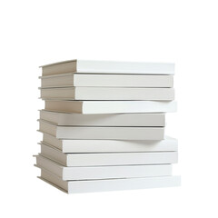 Stack of white blank books isolated on transparent background.