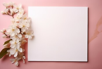 Blank Paper With White Flowers on Pink Background