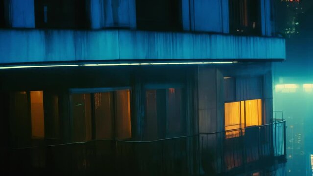 stunning night city animation, nighttime, blade runner, cyberpunk style, dark streets with shadows and reflecting lights
