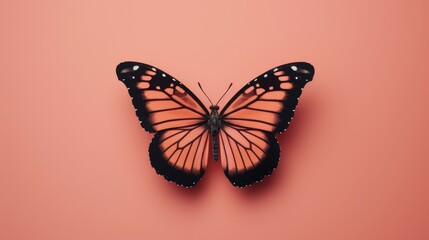 Fototapeta na wymiar Black and Orange Butterfly on Pink Background