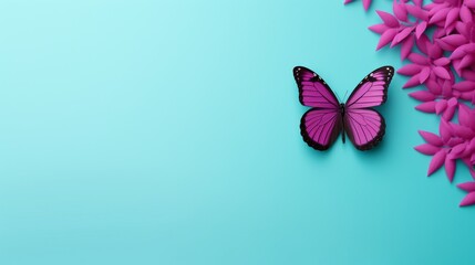 Pink Butterfly Resting on Blue Surface - obrazy, fototapety, plakaty