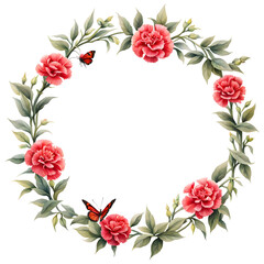 Fototapeta premium mini-red-carnation-floral-frame-featuring-a-butterfly-minimalist-watercolor-style-trending-on-art
