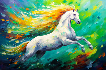 Abstract color splash painting of horse in fantasy art style