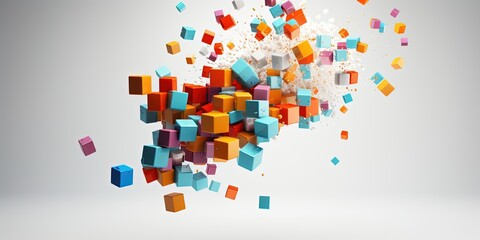 Swirling or bursting cubes of colors. Rising creativity concept. Cluster of multiple colorful cubes...