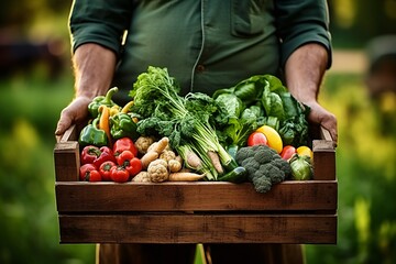 a person holding a crate of vegetables