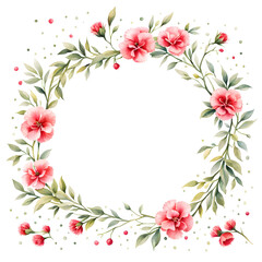 Fototapeta premium mini-red-carnations-arranged-in-a-floral-frame-with-dots-minimalist-style-flat-illustration-watercolor