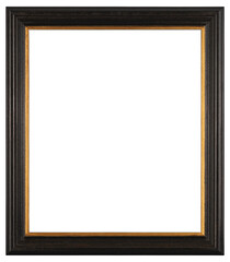 Black picture frame with gold insert on a transparent background, in PNG format.