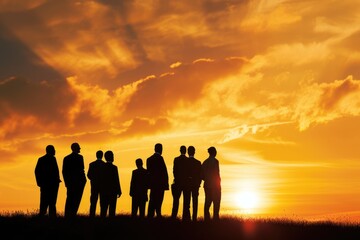 Silhouetted figures of business leaders against a warm, dusky sky, embodying the twilight of challenges and the dawn of success.