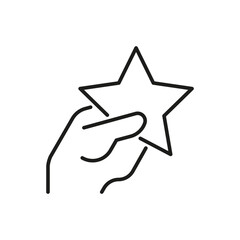 Hand holds star line icon on white background