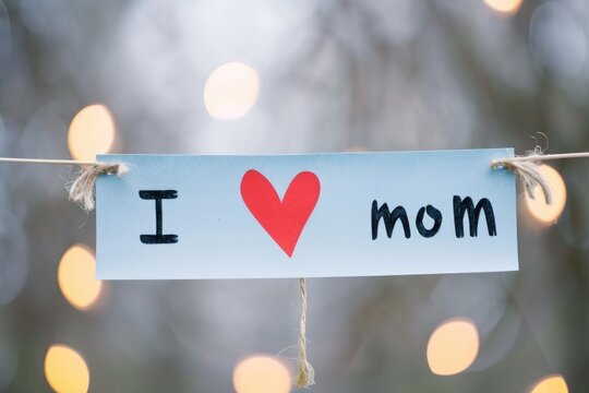 paper banner of text " I love mom "