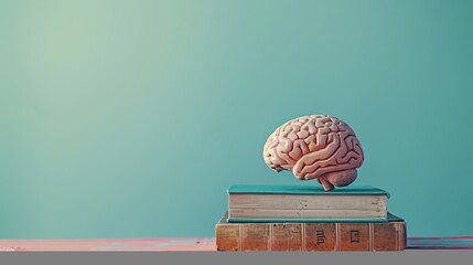 Human brain on a book and color background