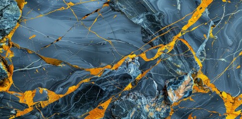 Detailed view of a marble surface covered in vibrant yellow paint, showcasing intricate patterns and textures.